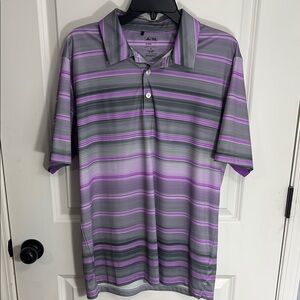 Adidas Men's Purple and Gray Striped Polo Shirt